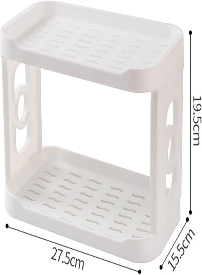 NISHIV Double Layer Foldable Rack For Cosmetics , Desktop, Kitchen, Bathroom Accessories Organizer Multifunctional Desktop Double-Layer Plastic Storage Shelf (Set Of 1), White - Image 5